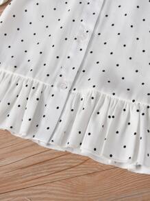 Baby Polka Dot Ruffle Trim Jacket & Trousers With Headband - Black and White - View 5