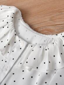 Baby Polka Dot Ruffle Trim Jacket & Trousers With Headband - Black and White - View 6