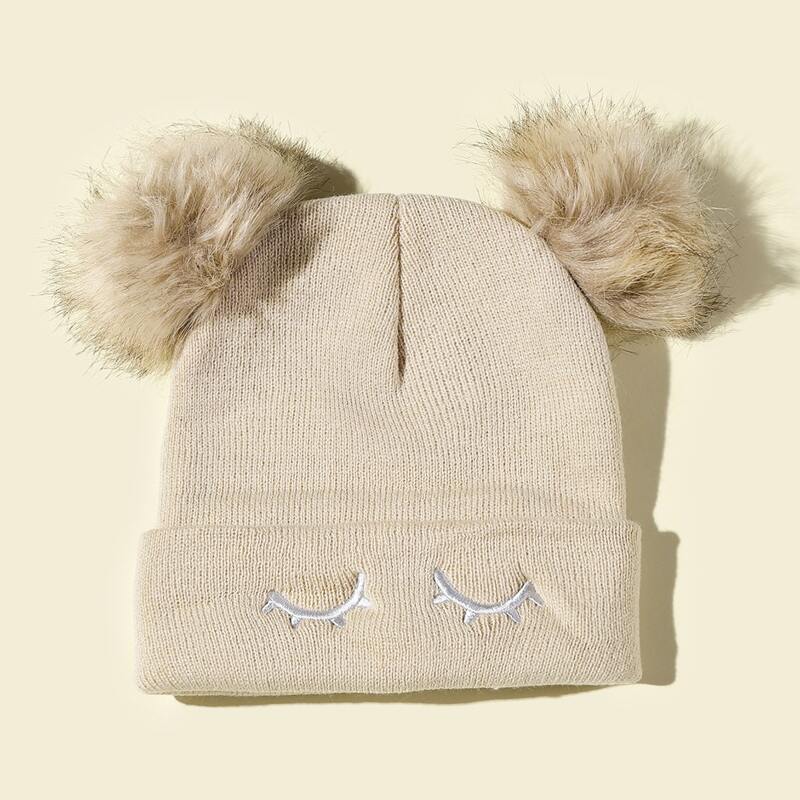 

Pom Pom Decor Knit Hat, Beige