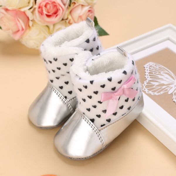 

Baby Bow Decor Two Tone Boots, Silver