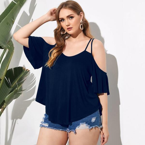 

Plus Solid Cold Shoulder Tee, Navy blue