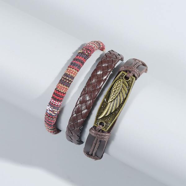 

3pcs Men Wing Decor Bracelet, Multicolor