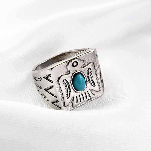 

Men Gemstone Decor Ring, Silver