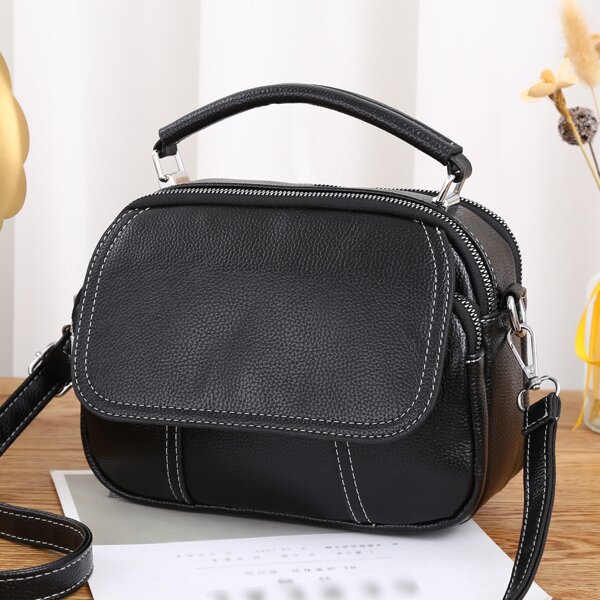 

Minimalist Flap Satchel Bag, Black