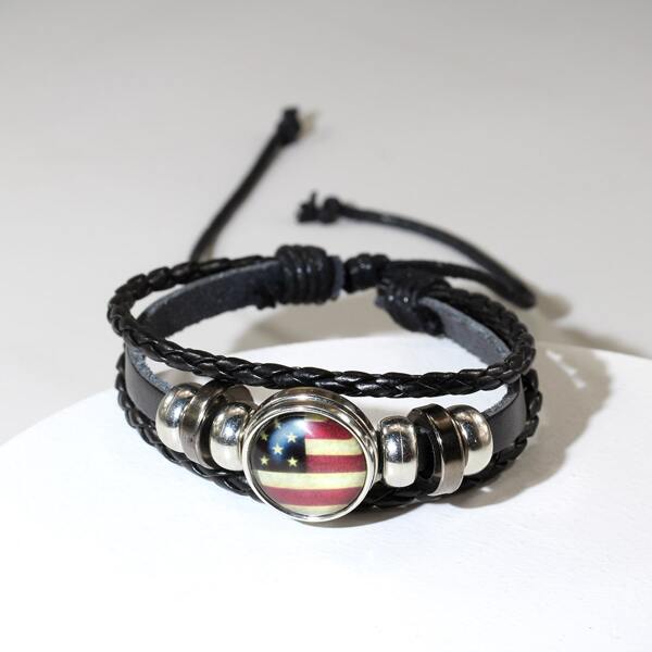 

Men America Flag Print Layered Bracelet, Multicolor
