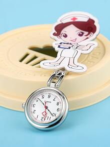 1 pieza Reloj de pared colgante con diseño de enfermera de dibujos animados, reloj de cuarzo minimalista vintage con números para mujeres/estudiantes - Granate - Ver 1