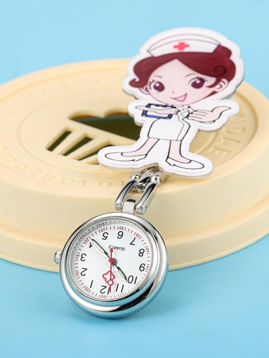 1 pieza Reloj de pared colgante con diseño de enfermera de dibujos animados, reloj de cuarzo minimalista vintage con números para mujeres/estudiantes - Granate - Ver 1