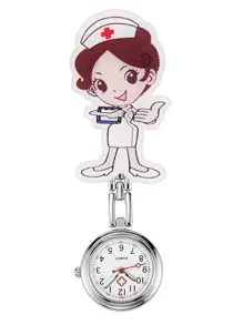 1 pieza Reloj de pared colgante con diseño de enfermera de dibujos animados, reloj de cuarzo minimalista vintage con números para mujeres/estudiantes - Granate - Ver 2