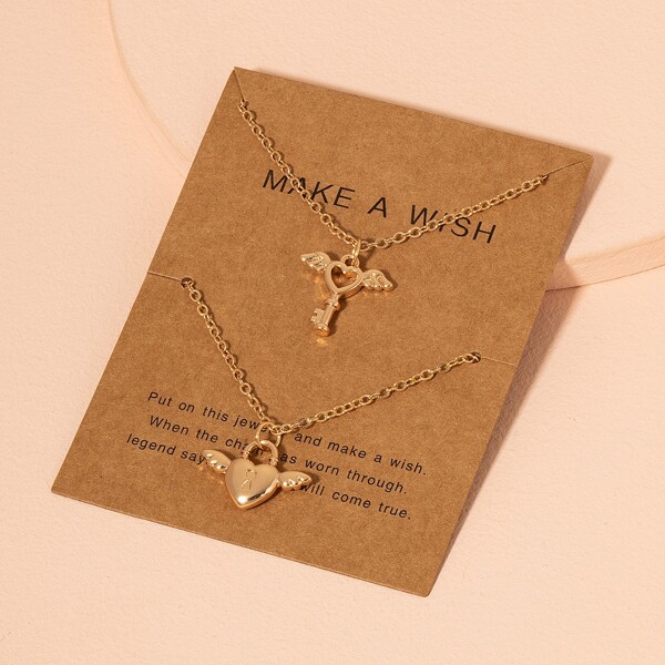 

2pcs Heart Charm Necklace, Gold