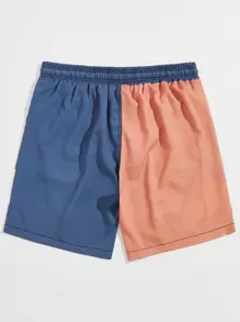 Manfinity Swimmode Men Chinese Letter & Cartoon Graphic Two Tone Swim Trunks - Multicolor - View 2