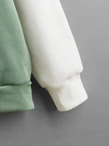 SHEIN EZwear Two Tone Letter Graphic Kangaroo Pocket Drawstring Thermal Hoodie - Green - View 3