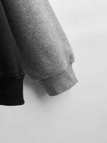 INAWLY Letter Graphic Colourblock Drop Shoulder Kangaroo Pocket Drawstring Thermal Hoodie - Black - View 4