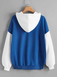 INAWLY Áo hoodie ấm áp Hai âm Đồ họa Chữ cái Túi kangaroo Dây rút - Màu xanh lam - Xem 2