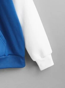 SHEIN EZwear 撞色抽繩口袋連帽衫 - 藍白色 - 查看 4