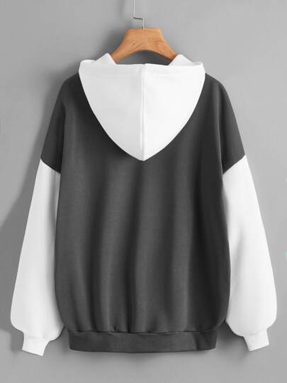 Capucha térmica de dos tonos con estampado de letra con bolsillo de canguro con cordón