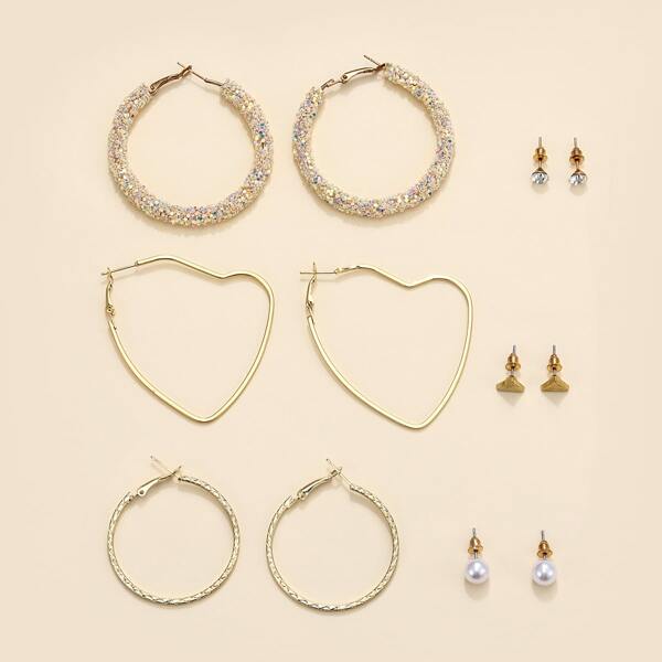 

6pairs Faux Pearl Decor Earrings, Gold