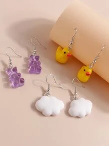 3對卡通耳墜 - 彩色 - 查看 1