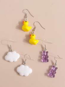 3對卡通耳墜 - 彩色 - 查看 2