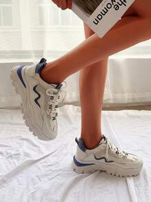 雙色繫帶老爹鞋,女士淺褐色競技鞋 - 米色 - 查看 2