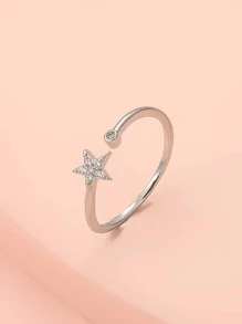 1pc Fashionable Simple And Versatile Star Shaped Open Ring With Rhinestone Decor, Suitable For Women's Daily Wear - Silver - View 1