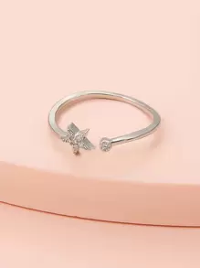 1pc Fashionable Simple And Versatile Star Shaped Open Ring With Rhinestone Decor, Suitable For Women's Daily Wear - Silver - View 2