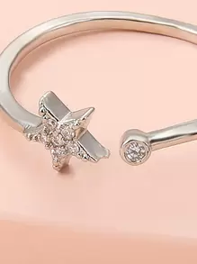 1pc Fashionable Simple And Versatile Star Shaped Open Ring With Rhinestone Decor, Suitable For Women's Daily Wear - Silver - View 4