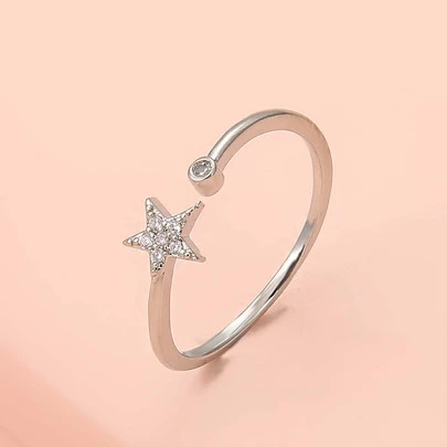 1 Miếng Đúng mốt Đơn giản Và Linh hoạt Hình ngôi sao Mở Nhẫn Với Đồ trang trí Rhinestone , Thích hợp Đối với Của phụ nữ Mặc hàng ngày