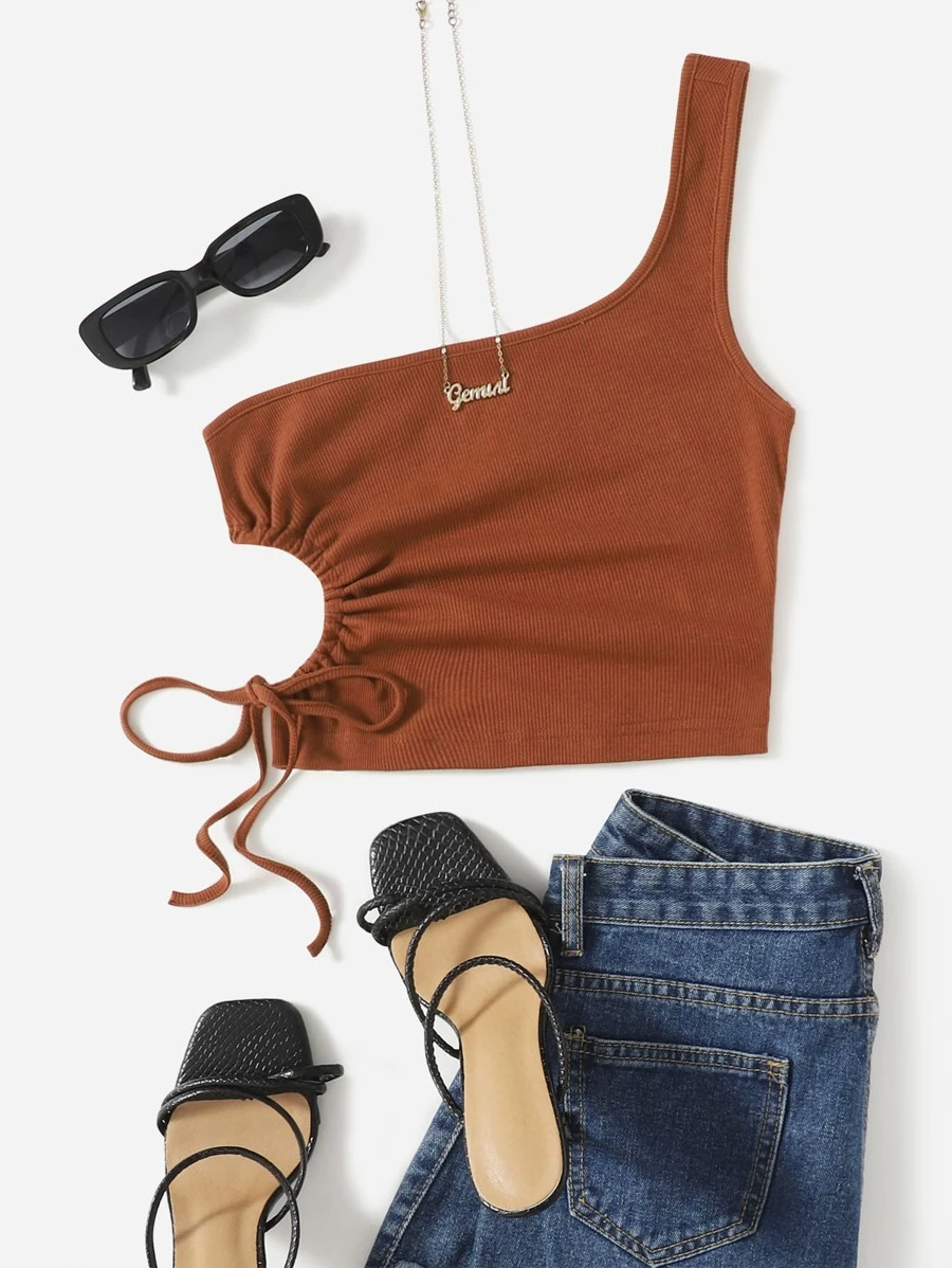SHEIN EZwear Top de un hombro con abertura con cordón