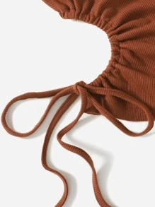 SHEIN EZwear Top de un hombro con abertura con cordón - Marrón - Ver 4
