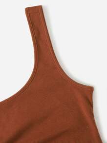 SHEIN EZwear Top de un hombro con abertura con cordón - Marrón - Ver 5