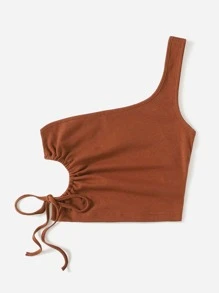 SHEIN EZwear Top de un hombro con abertura con cordón - Marrón - Ver 6