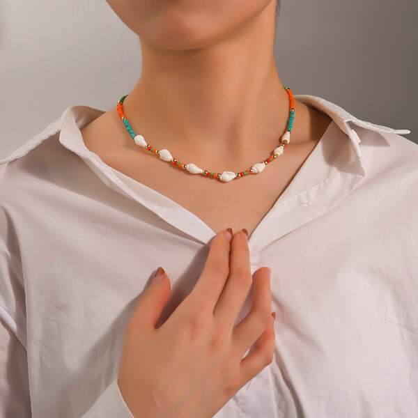 

Conch Decor Beaded Necklace, Multicolor