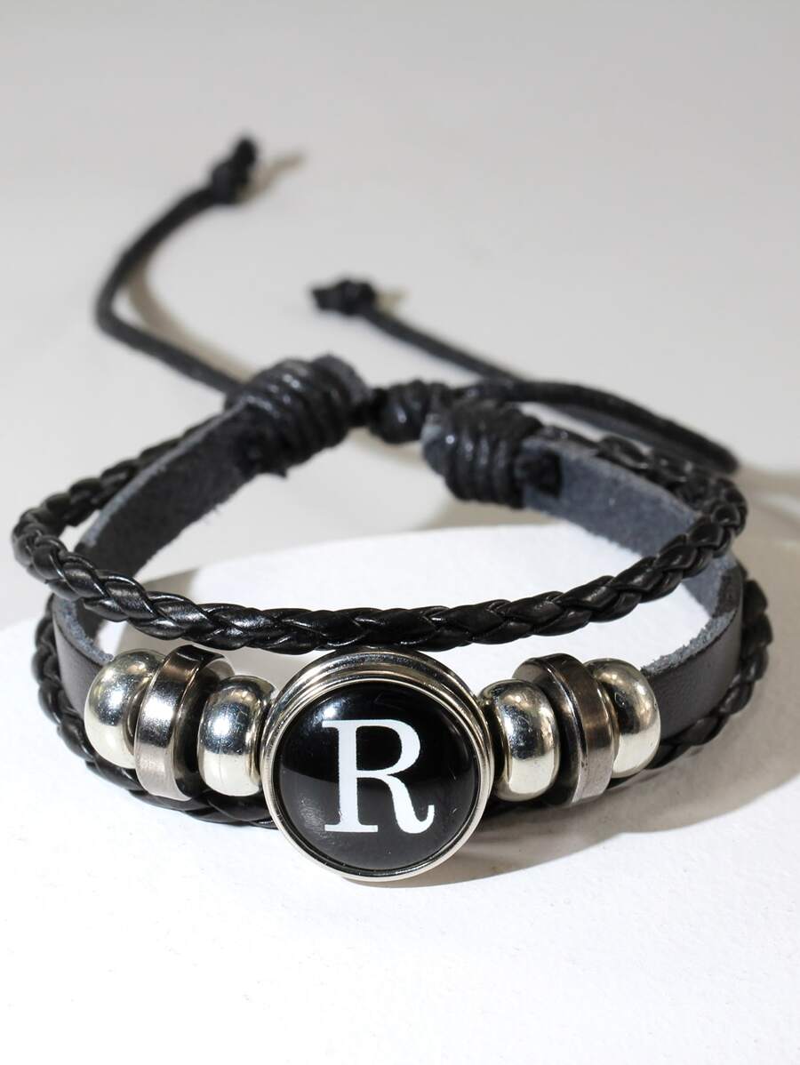 Vòng tay bện đồ họa chữ cái thời trang và phổ biến dành cho nam giới làm quà tặng trang sức và cho vẻ ngoài sành điệu - màu đen - Xem 1