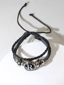 Vòng tay bện đồ họa chữ cái thời trang và phổ biến dành cho nam giới làm quà tặng trang sức và cho vẻ ngoài sành điệu - màu đen - Xem 2