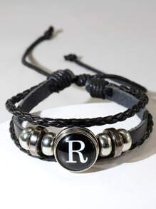 Vòng tay bện đồ họa chữ cái thời trang và phổ biến dành cho nam giới làm quà tặng trang sức và cho vẻ ngoài sành điệu - màu đen - Xem 3