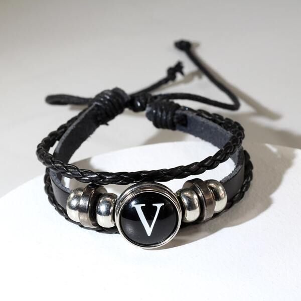 

Men Letter Graphic Braided Bracelet, Black