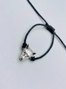 時尚流行男士動物頭裝飾手鍊，適合珠寶禮物和時尚外觀 - 復古銀色 - 查看 3