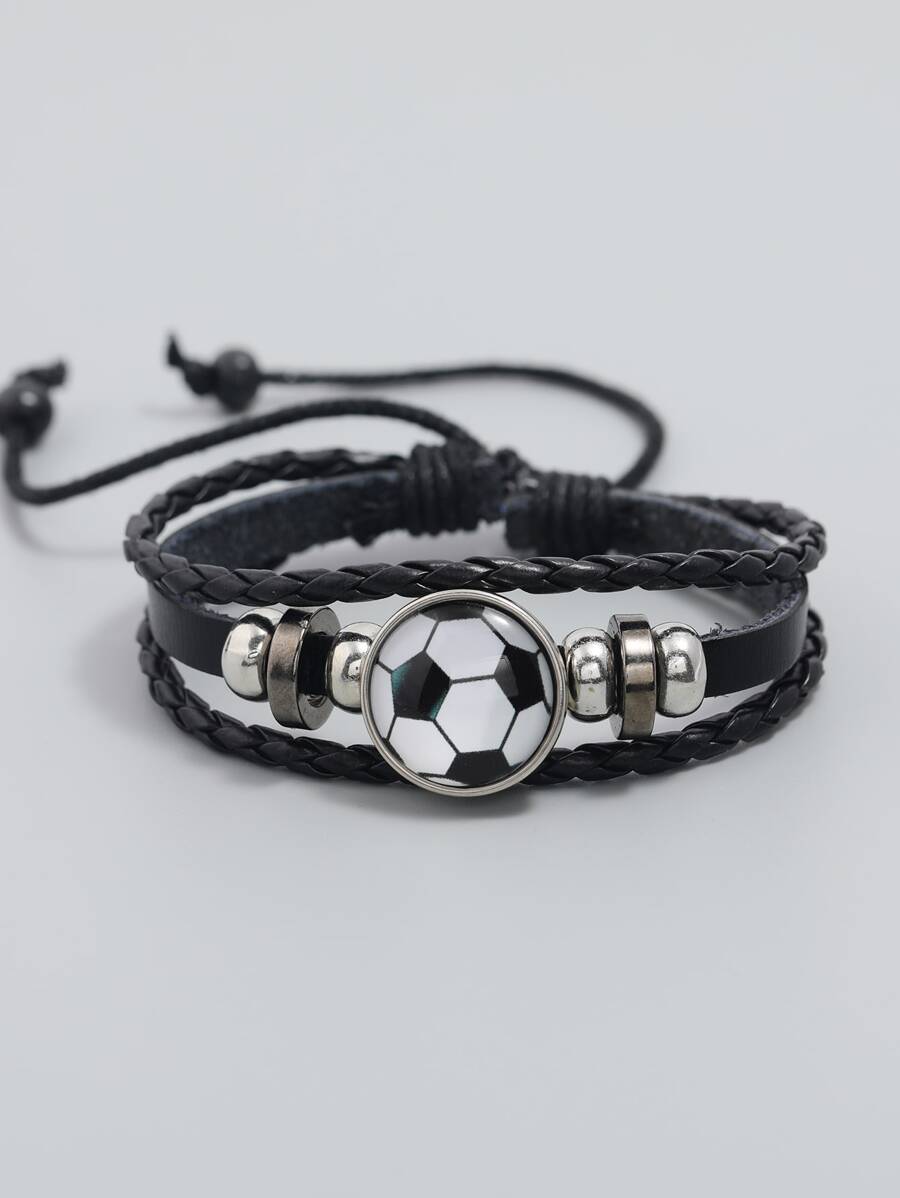 Pulsera a capas fútbol con diseño - Blanco y Negro - Ver 1