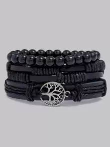 Hombres 3 piezas Pulsera con diseño de árbol - Negro - Ver 1