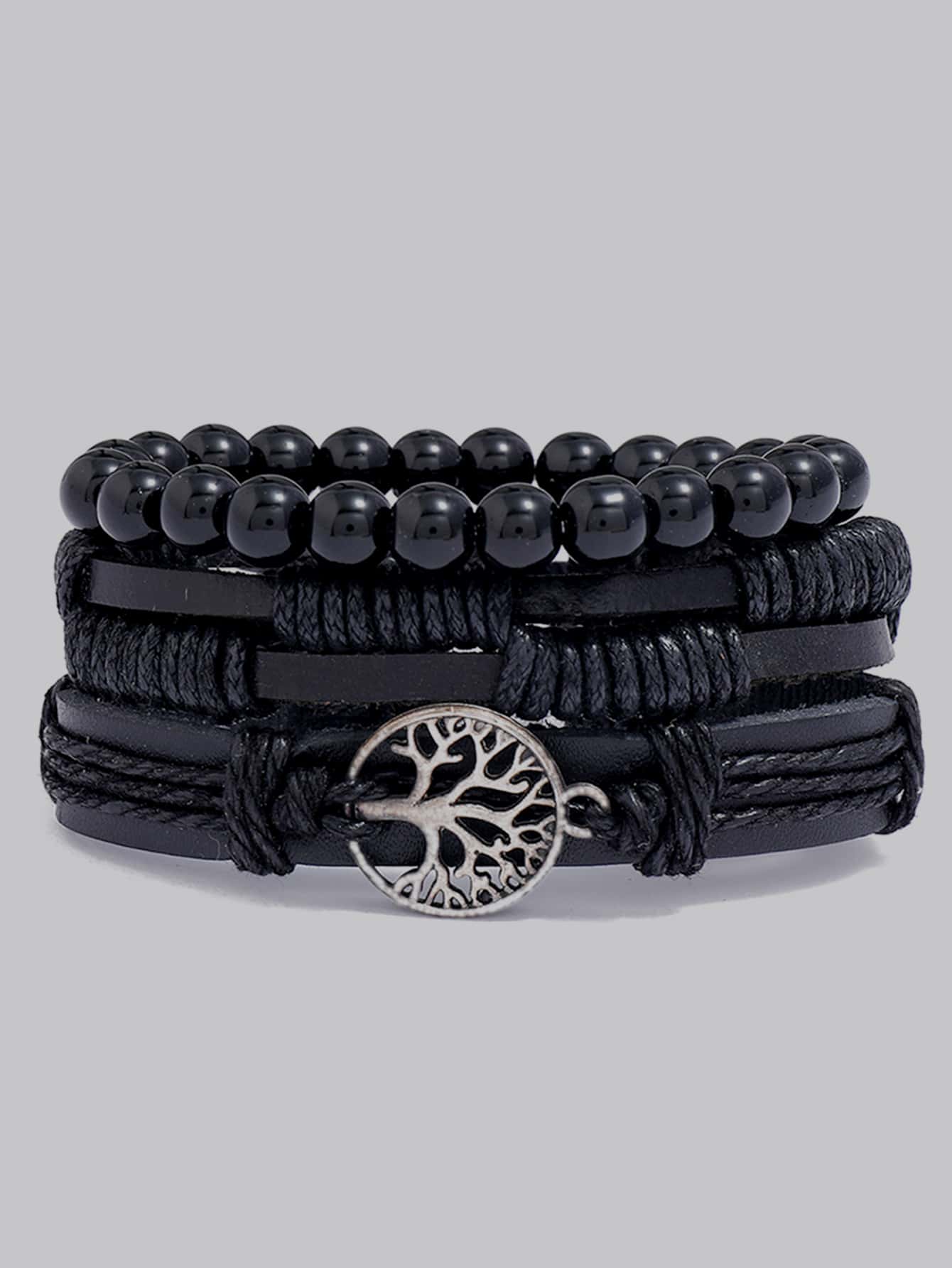 Hombres 3 piezas Pulsera con diseño de árbol - Negro - Ver 1
