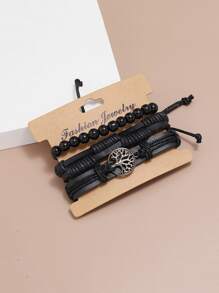 Hombres 3 piezas Pulsera con diseño de árbol - Negro - Ver 2