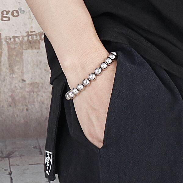 

Men Stainless Steel Beaded Bracelet, Silver