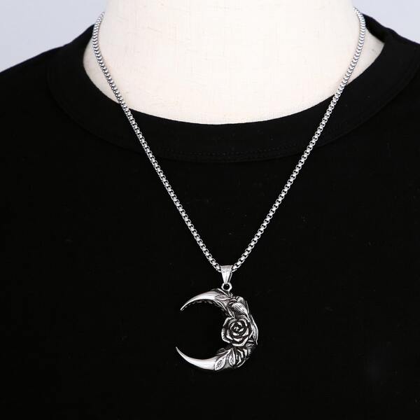 

Men Moon Charm Necklace, Silver