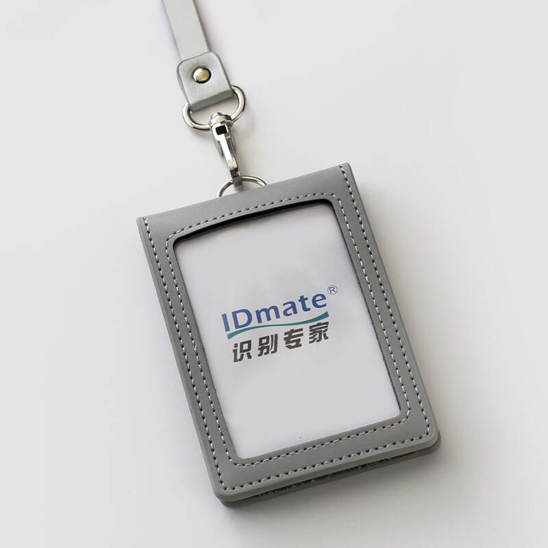 

1pc PU Card Cover With Lanyard, Grey