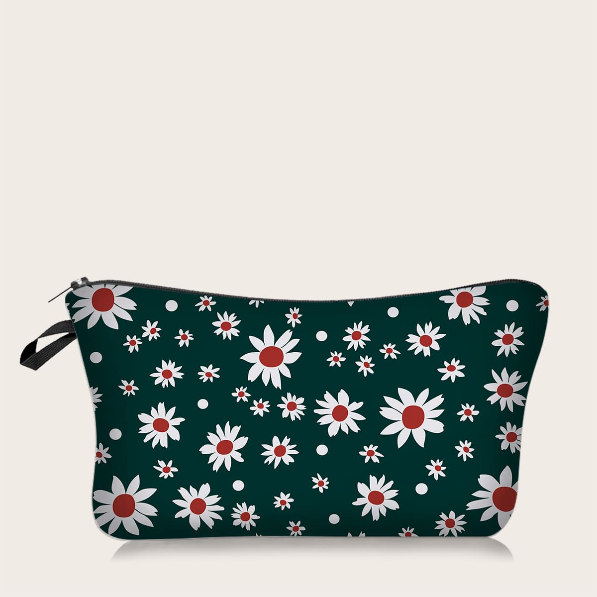 

Flower Pattern Zippered Makeup Bag, Dark green