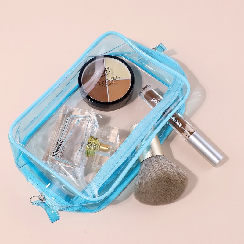 

1pc Clear Square Makeup Bag, Blue