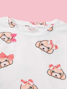 SHEIN Girls Cartoon Dog Print Pyjama Set - White - View 3