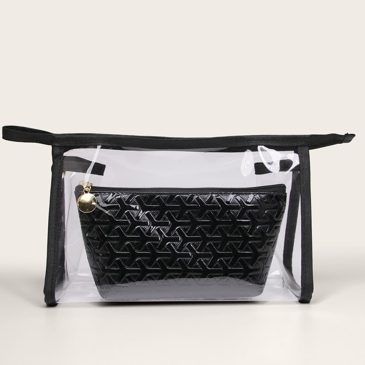 

2pcs Clear Zippered Makeup Bag, Black