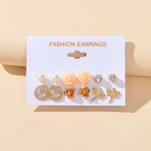 

6pairs Flower Decor Stud Earrings, Multicolor