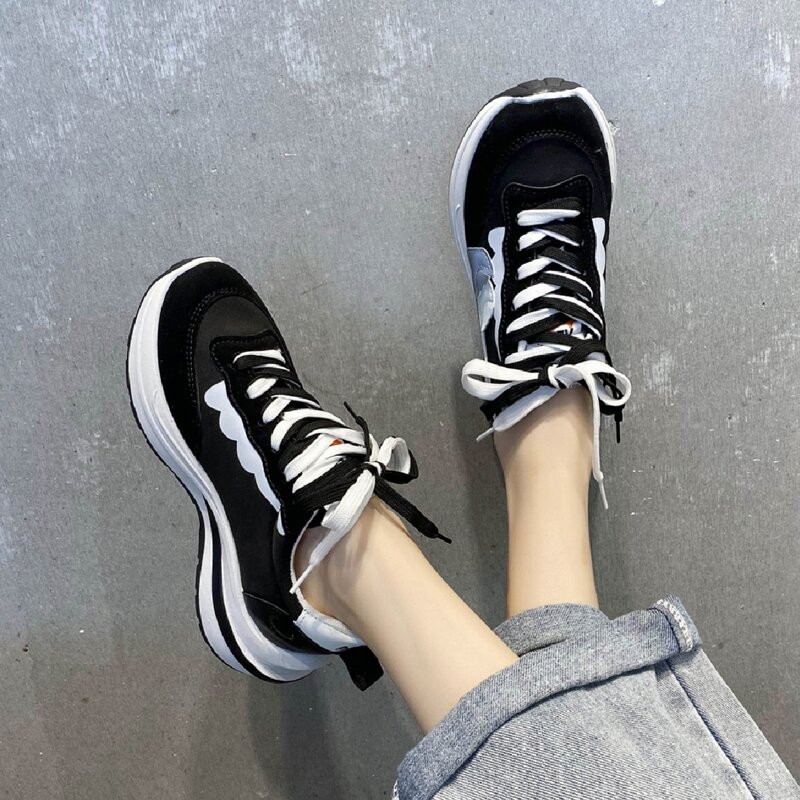 

Two Tone Lace-up Front Sneakers, Black